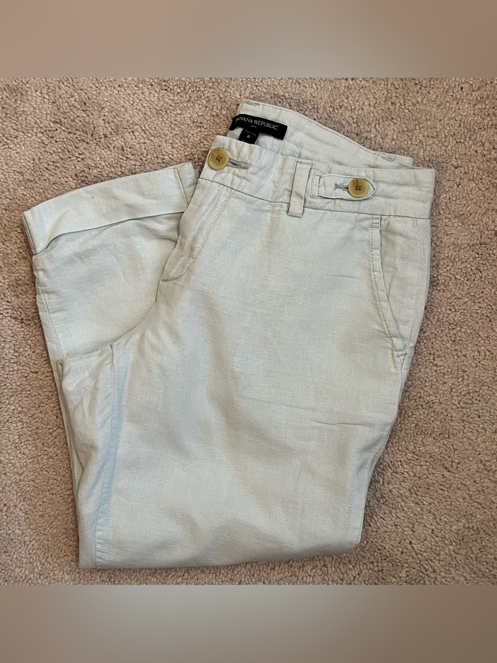 Banana Republic Women's Light Blue Chino Cropped Linen-Blend Pants, 4P